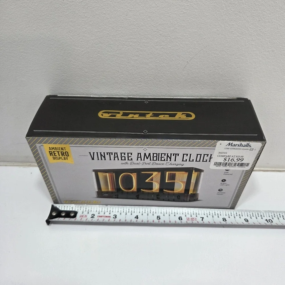 Vintage‎ Ambient Clock with Dual-Port Device Charging New In Box
